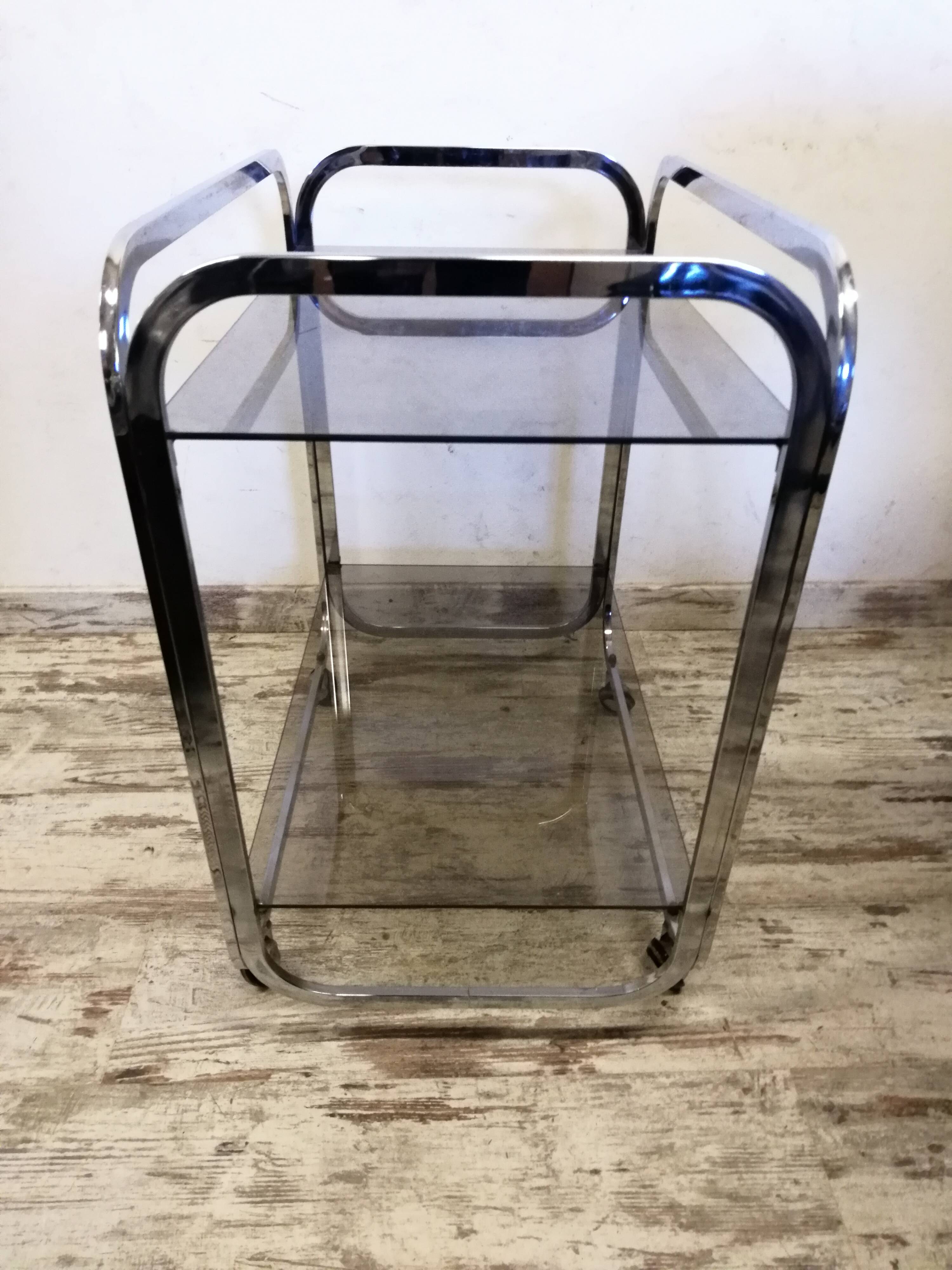 Vintage chrome metal serving trolley