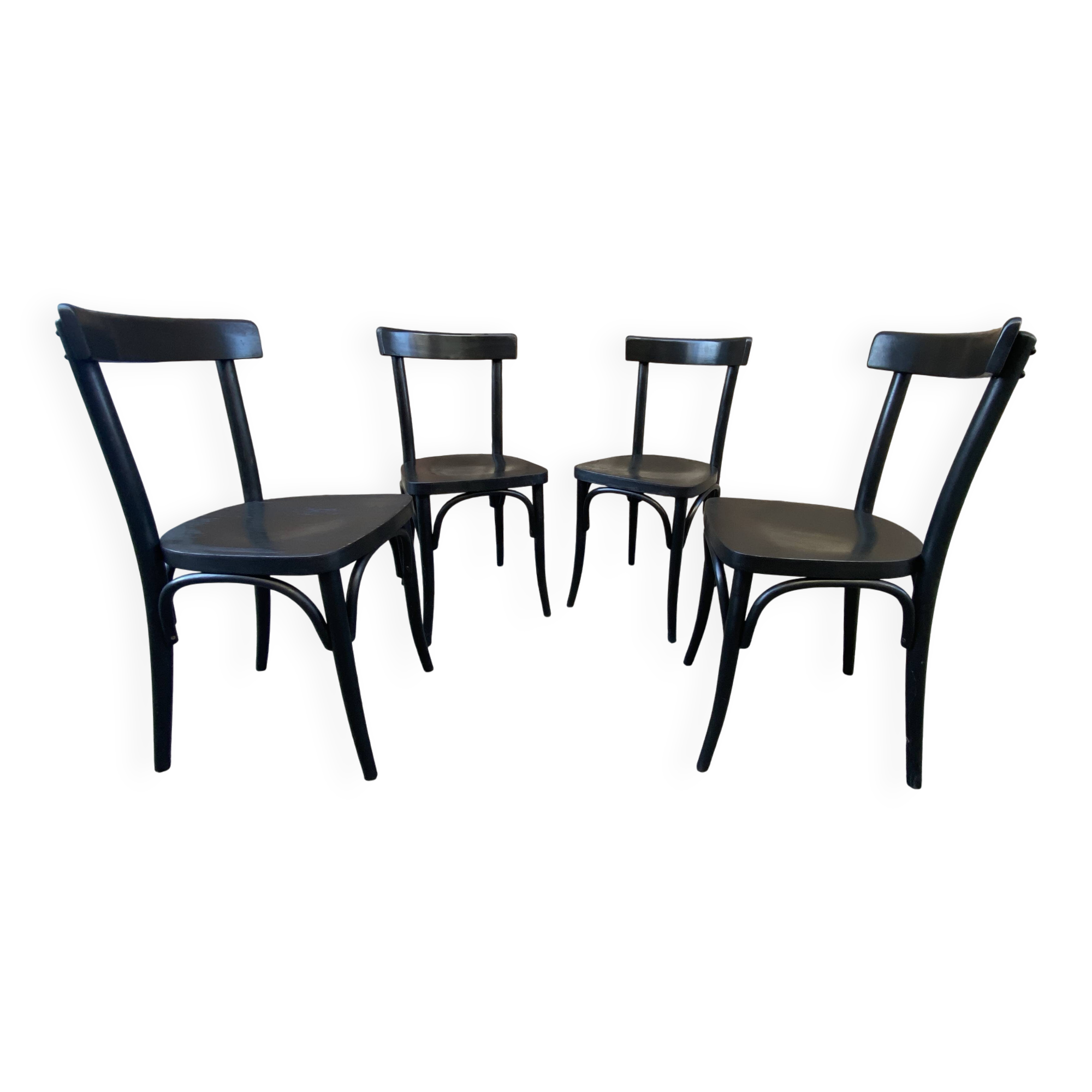 4 French chairs, Café brasserie model, curved wood from the 1970s