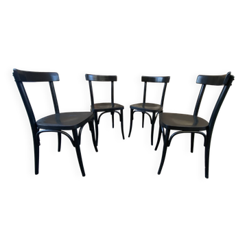 4 French chairs, Café brasserie model, curved wood from the 1970s