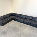 Grand canapé modulable en cuir noir, années 1970