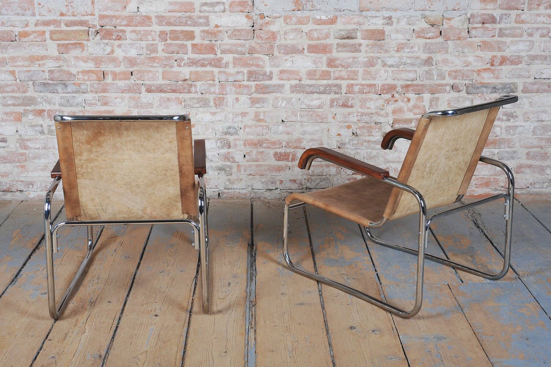 Czech Bauhaus Chrome Armchairs attributed to M. Breuer for Thonet, 1920s, Set of 2