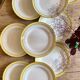 Set of 10 vintage Biarritz yellow, white and gold flat plates