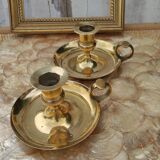 Pair of antique solid brass candle holders