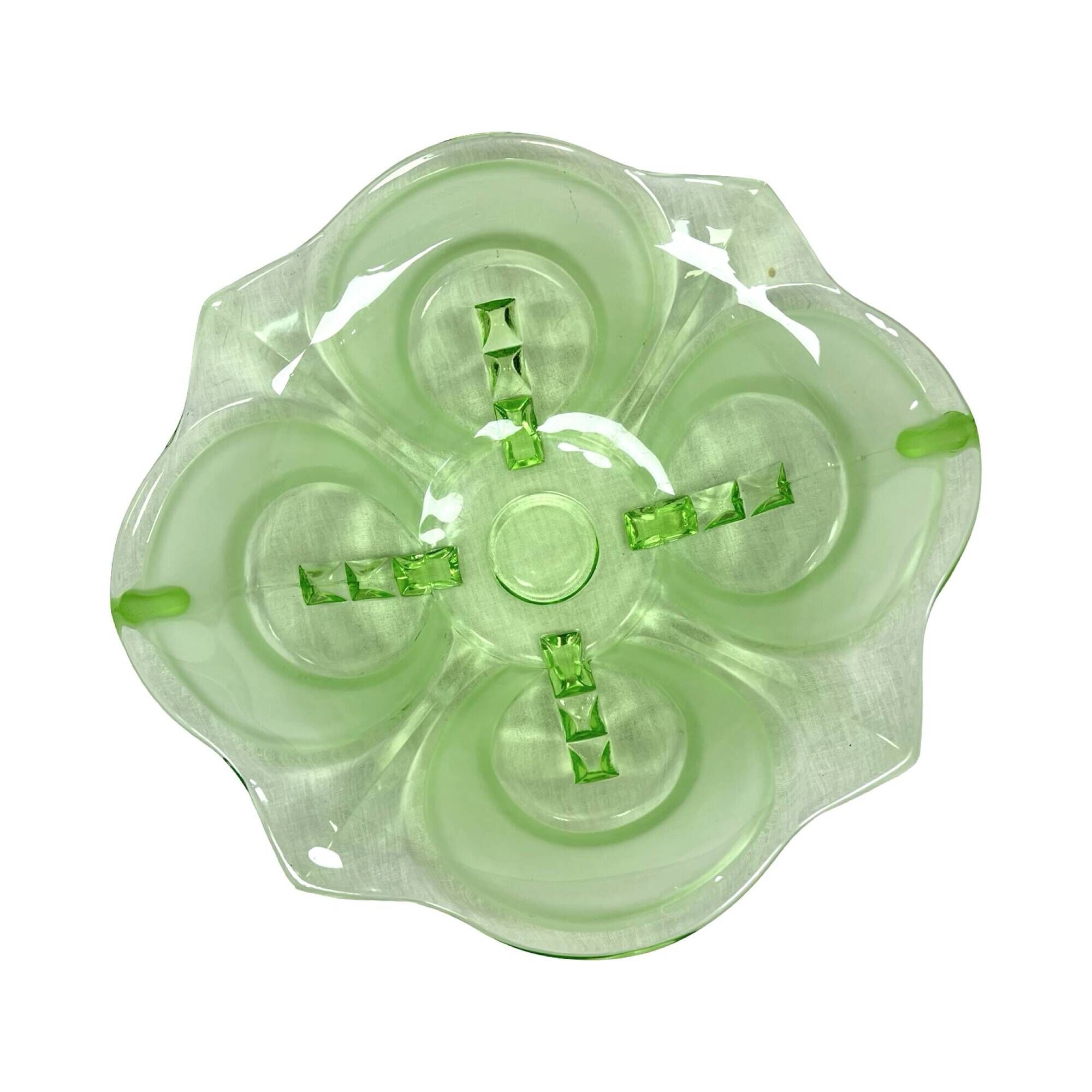 Art Deco green glass jardinière/serving dish, Stölzle Hermanova Hut, 1930