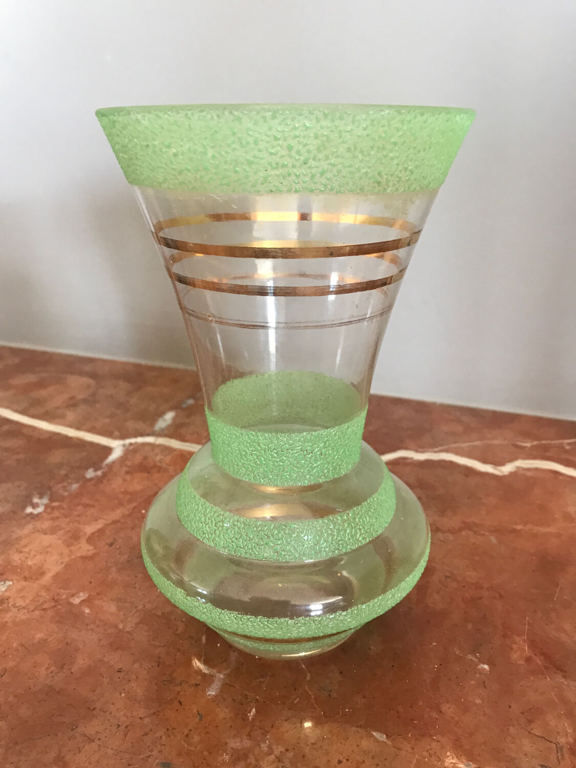 Vintage gold and green granite glass vase