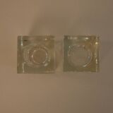 Square glass candlestick pair