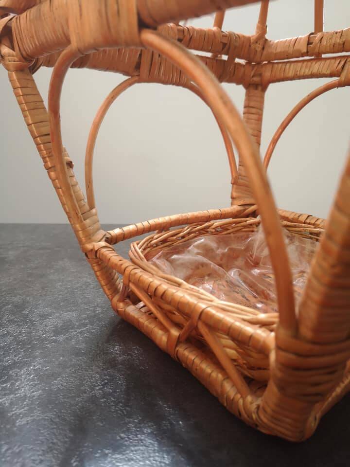 Old plant holder, wicker and rattan suspension, vintage 70s