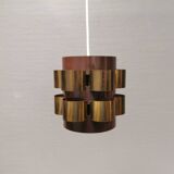 Danish cylindrical hanging lamp in brown and gold 1980s