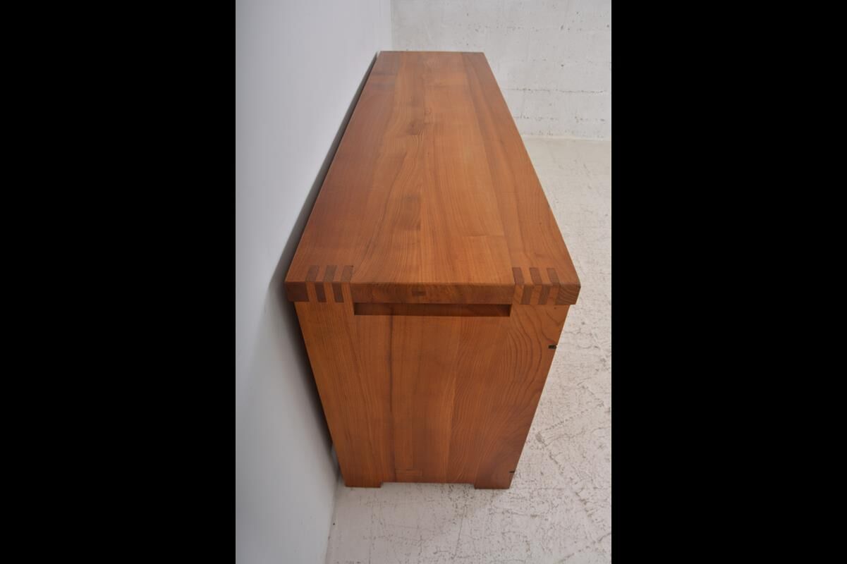 Vintage solid elm sideboard by Pierre Chapo, model R08