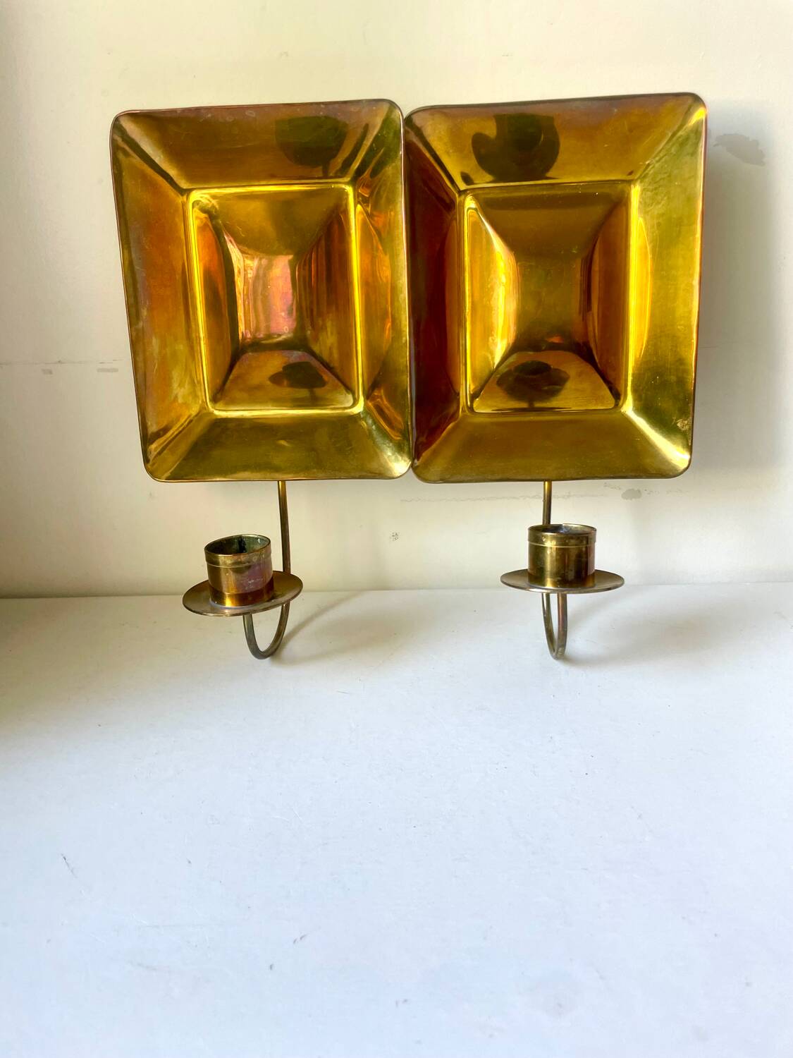 Pair Vintage Brass Wall Candle holder  Sconce  height 24 cm
