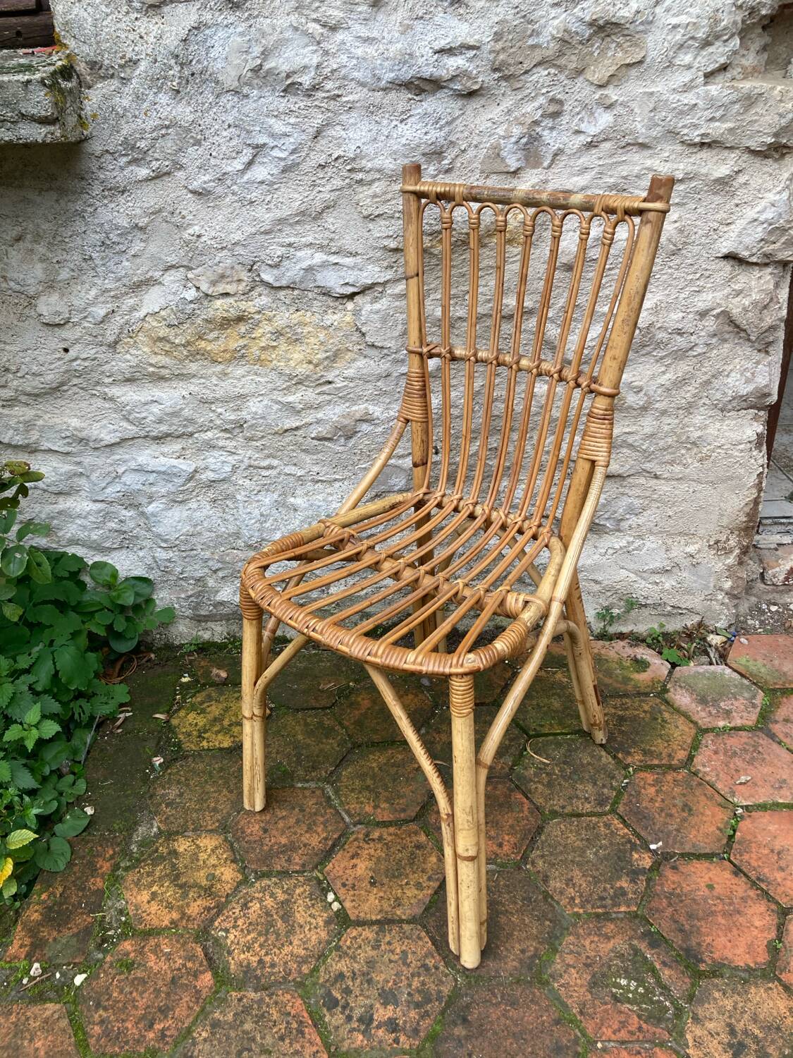 Lot de 10 chaises en rotin vintage