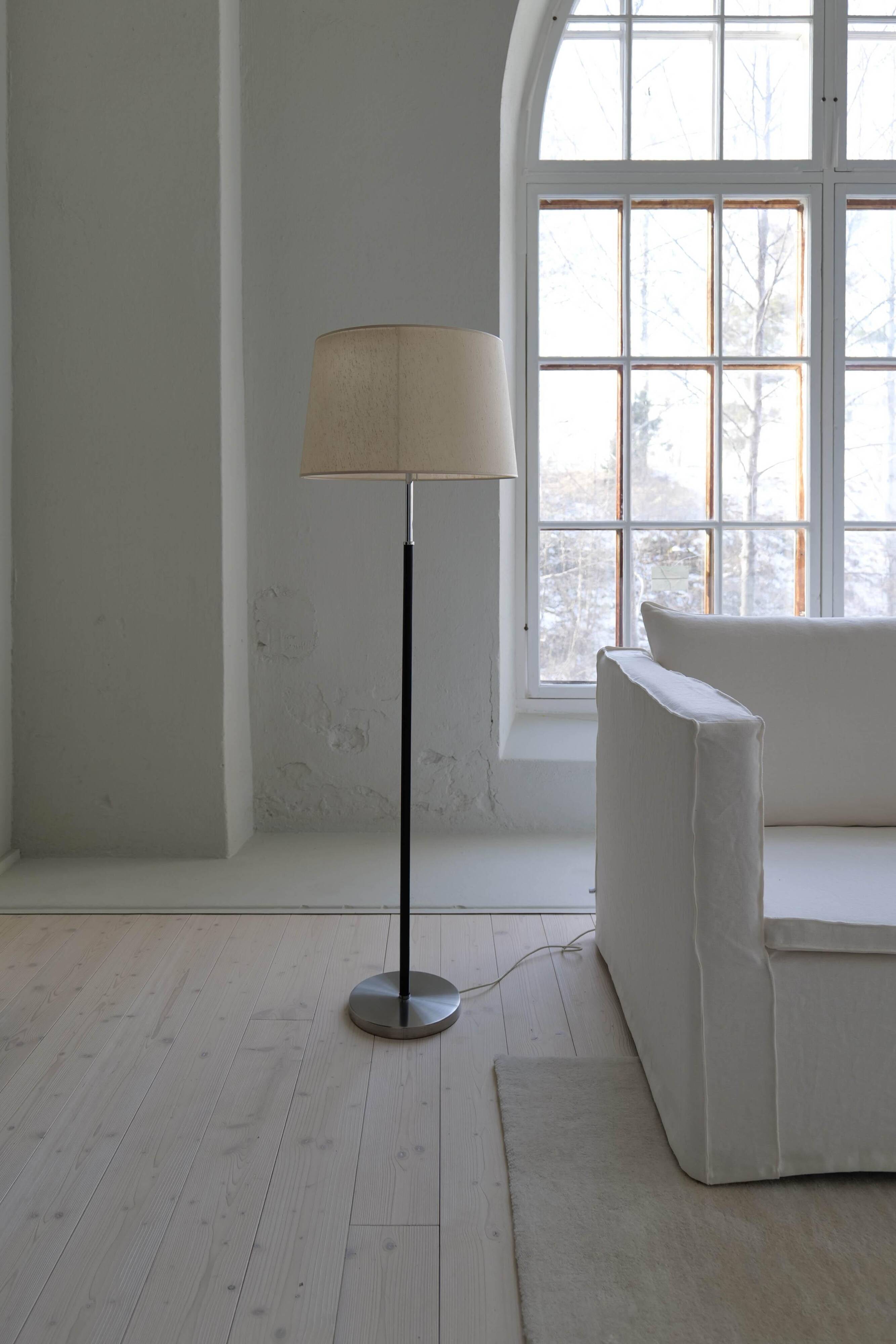 Modern mid-century chrome leather floor lamp Atelje Lyktan, Sweden