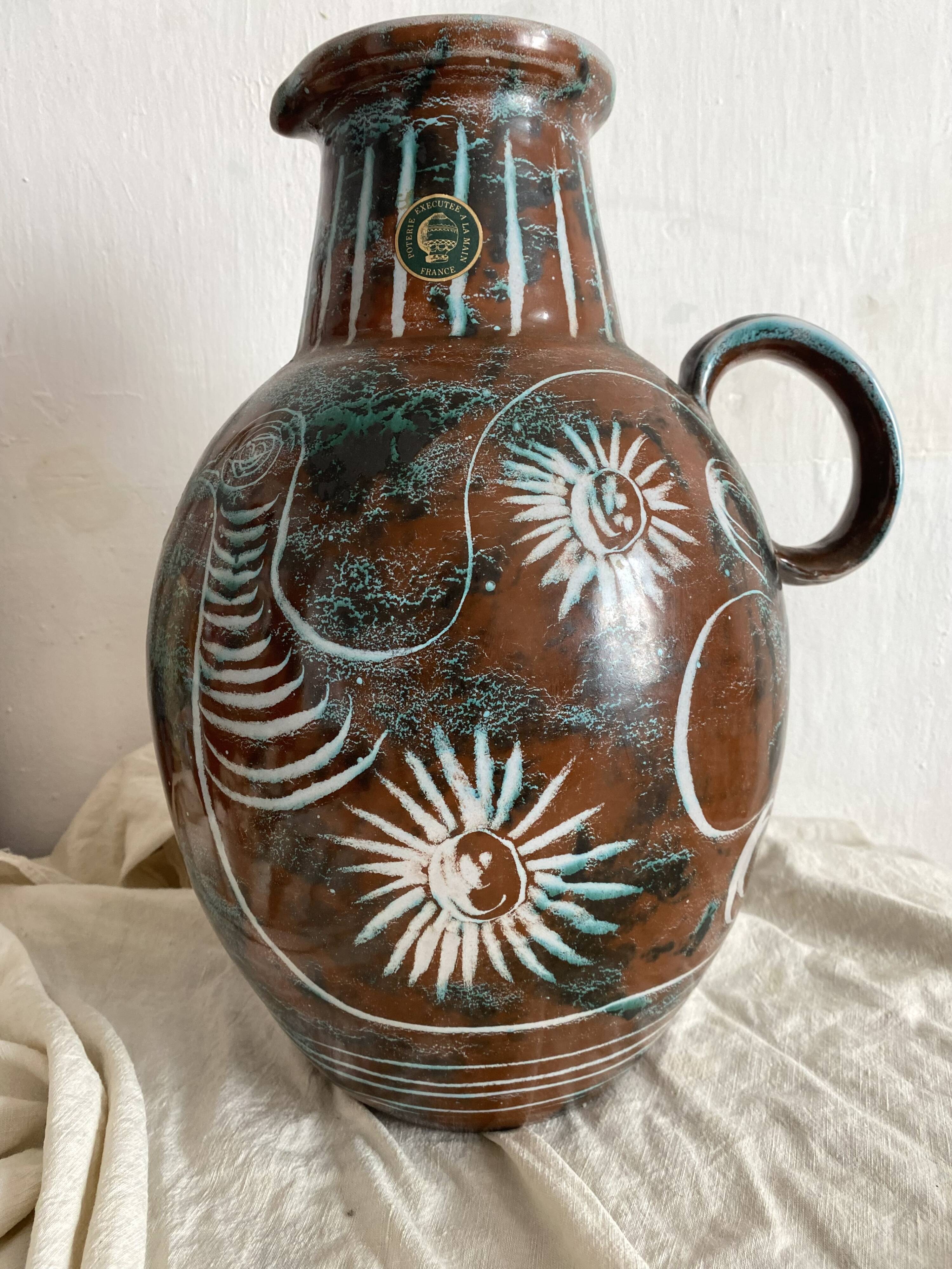 Handmade ceramic vase by Mongolfier, signed Yvon Roy, 1960