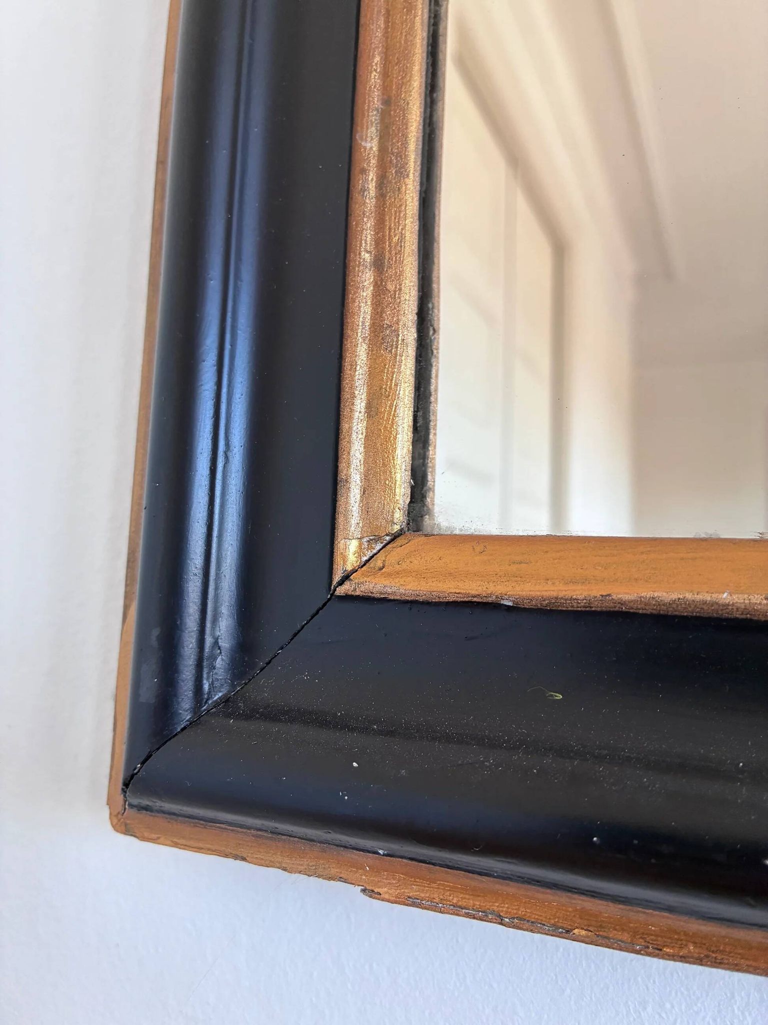 Antique French Louis Philippe full length mirror – black and gold, late 19th century