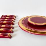 set of trivets, bottle coasters and knife holders in art de cherry-colored ceramic