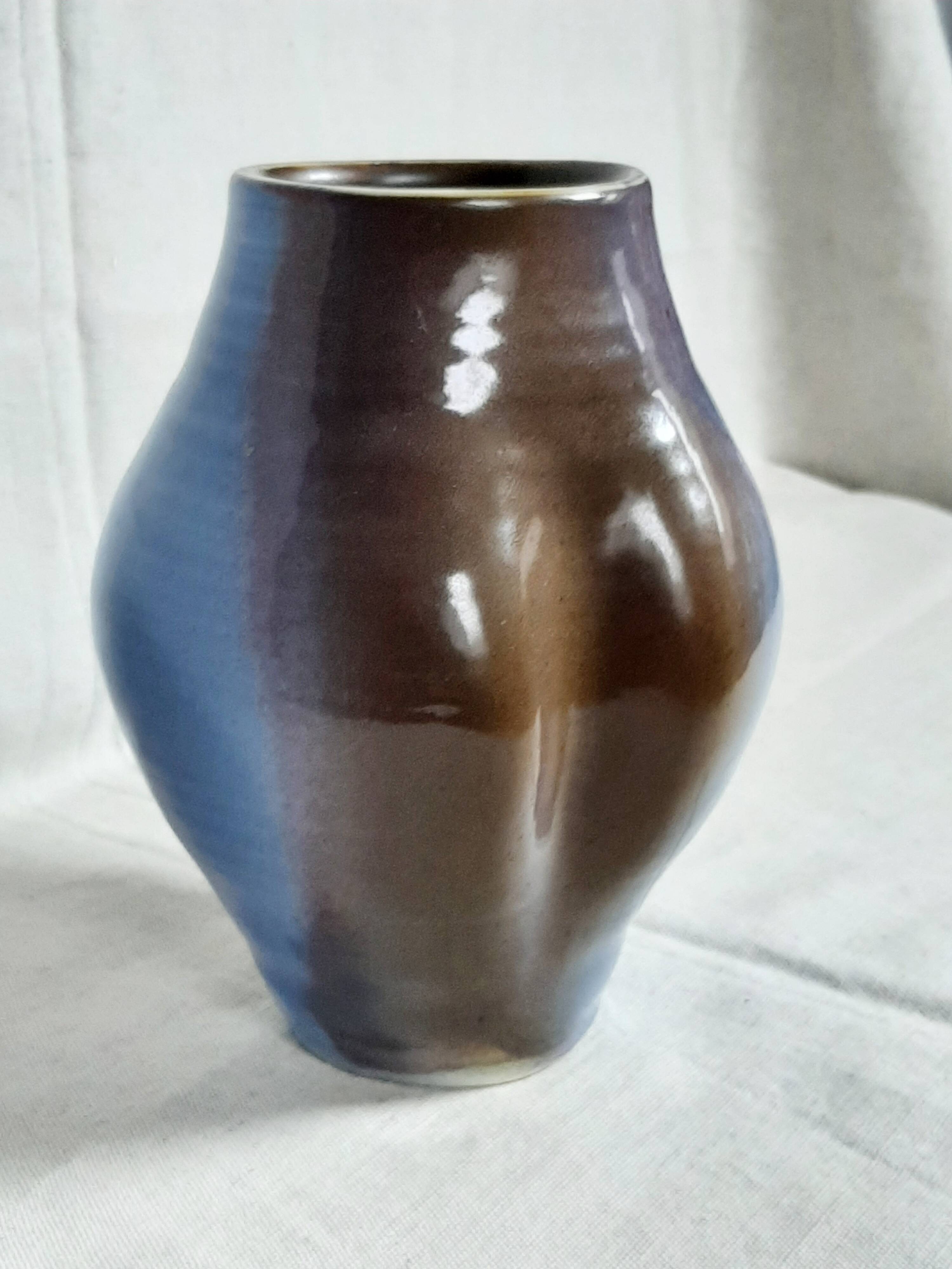 Blue and brown ceramic vase from the 1980s.