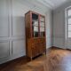 XL vintage wooden display cabinet/buffet, very tall, with glass.