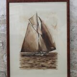 Pair of watercolor washes of sailing ships by Francis Kulhen