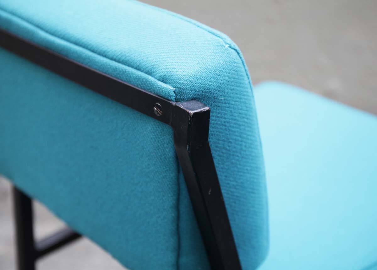 4 designer chairs, vintage 1962 (reupholstered) in the style of Pierre Guariche.