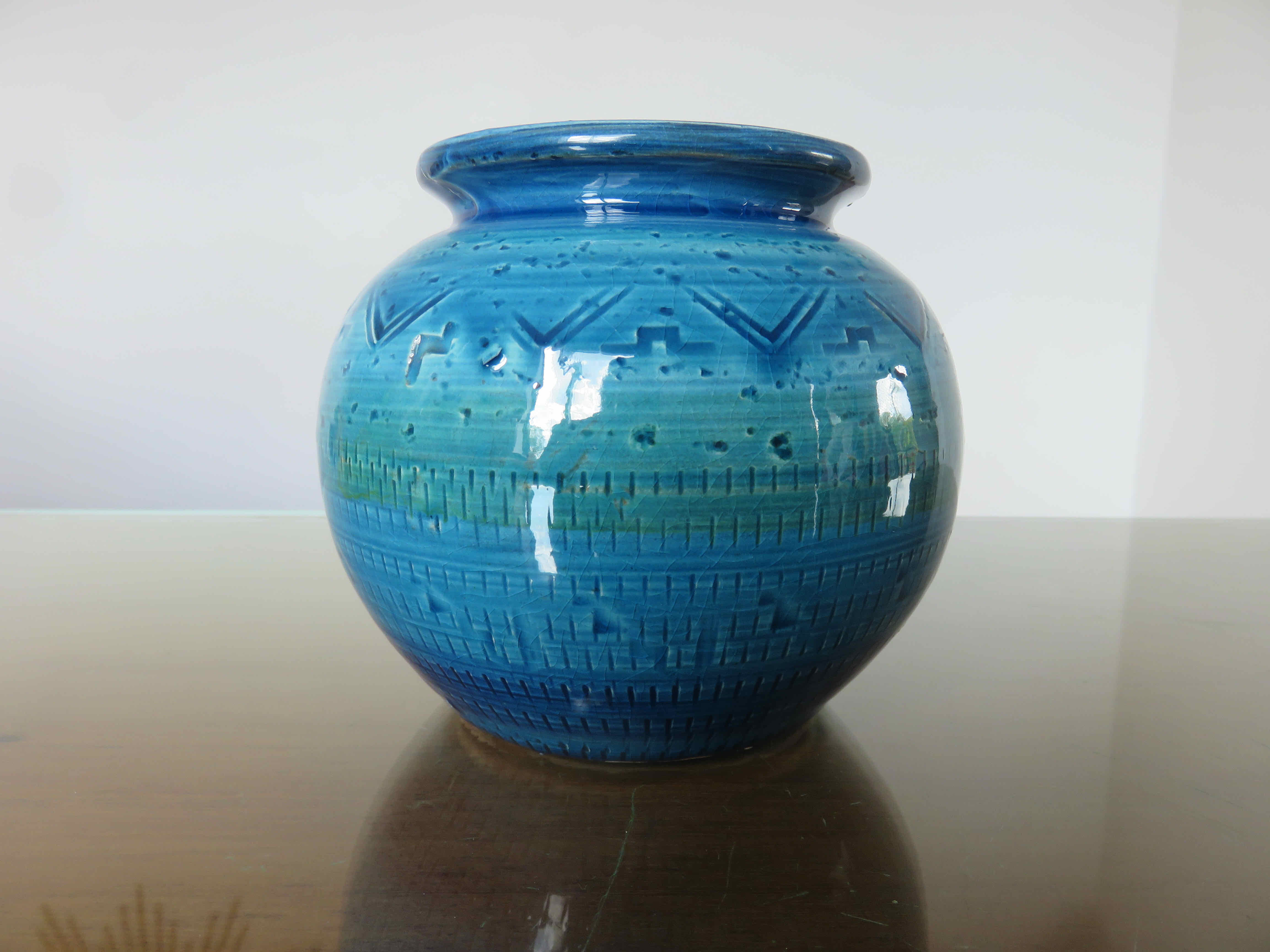 Vase Aldo Londi pour Bitossi en céramique Rimini blue