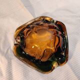 Murano green and yellow blown glass ashtray, 1970