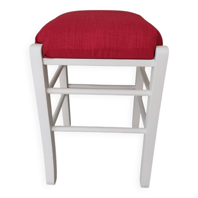 Tabouret en pin blanc, assise rouge