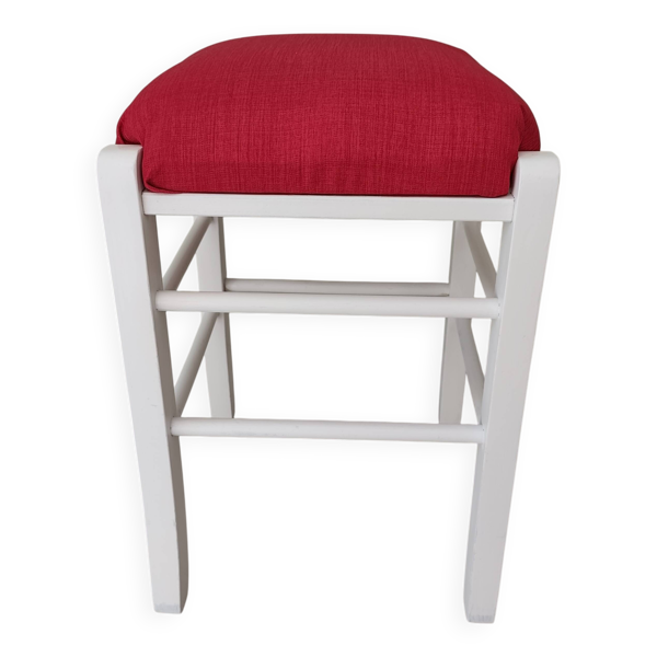 Tabouret en pin blanc, assise rouge