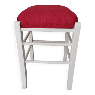 Tabouret en pin blanc, assise rouge