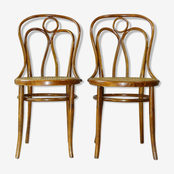 Set de 2 chaises bistrot engelstuhl de Kohn n°36 vers 1900 cannées