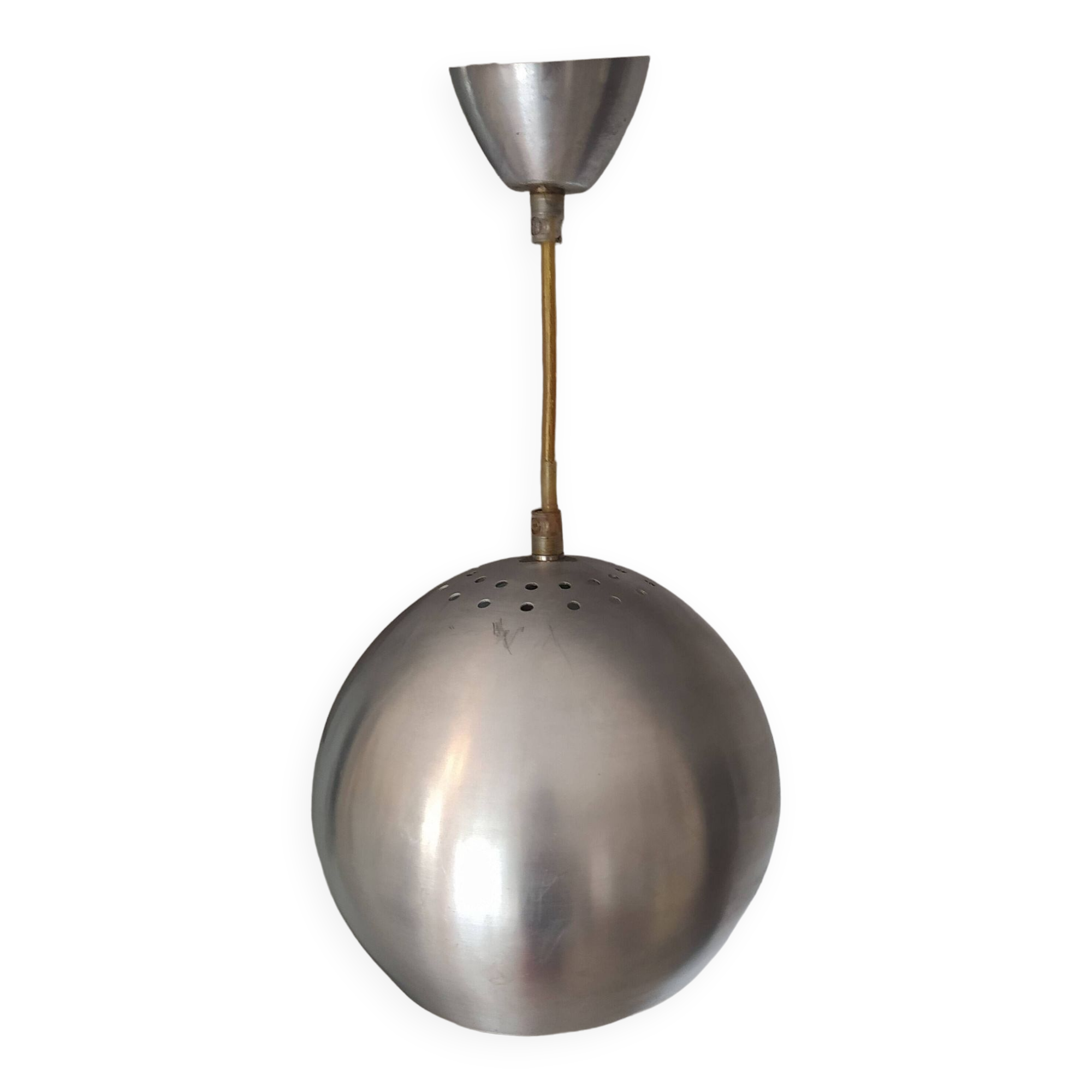 Vintage 70's ball pendant light in brushed aluminum