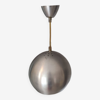 Vintage 70's ball pendant light in brushed aluminum