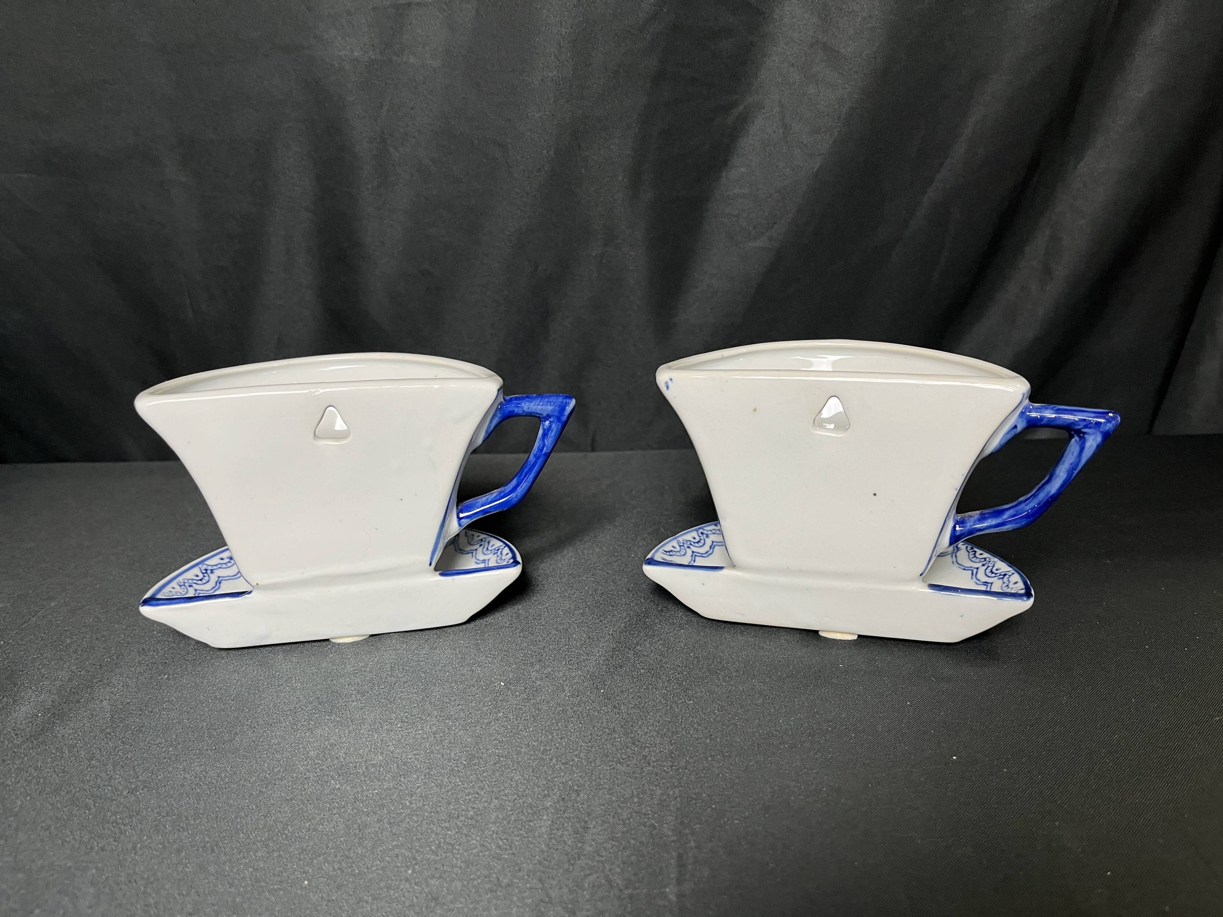 Set of white and blue porcelain flower cups from the early 20th century