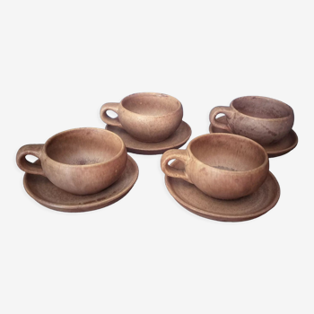 4 stoneware cups and sub-cups