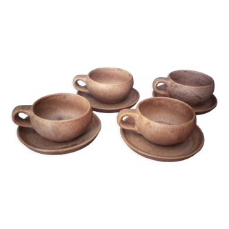 4 stoneware cups and sub-cups