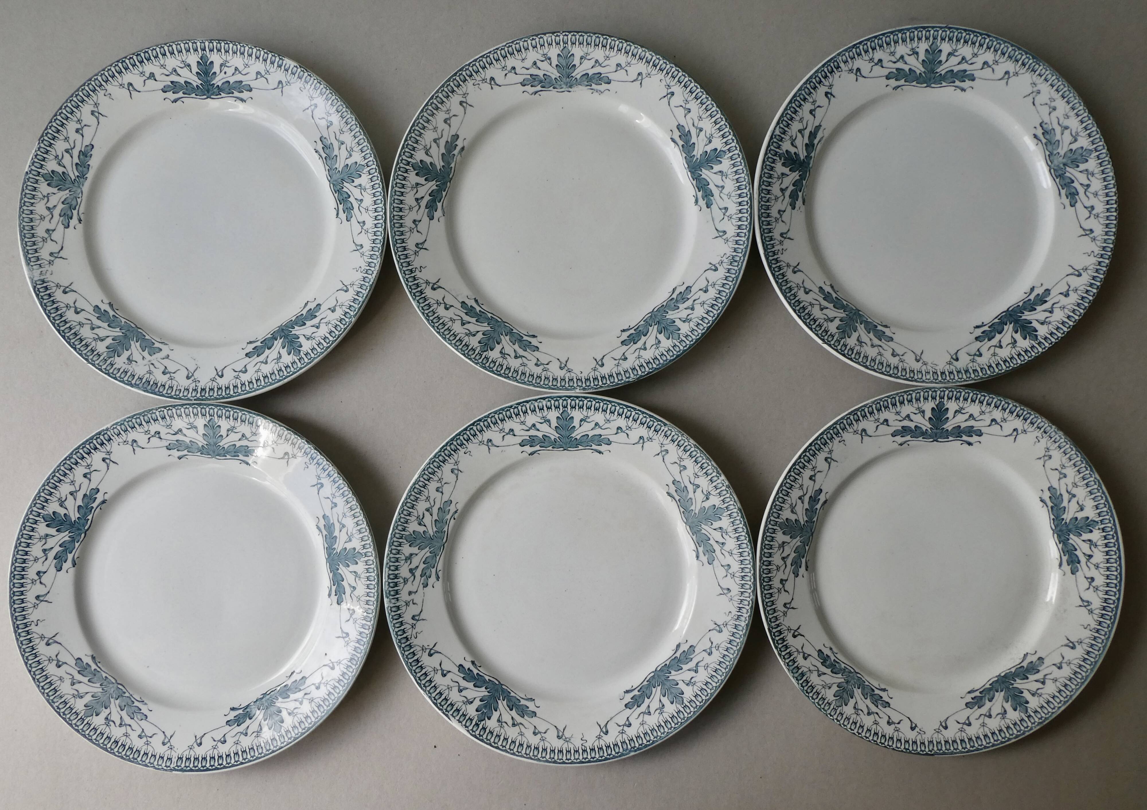 6 large ironstone plates, Badonviller France, D 24 cm