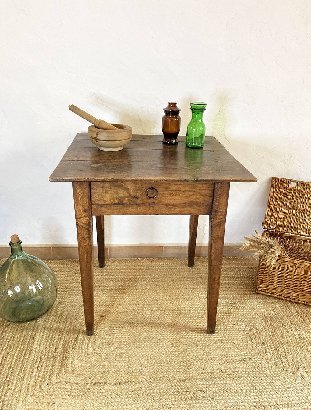 Square farmhouse table in solid oak