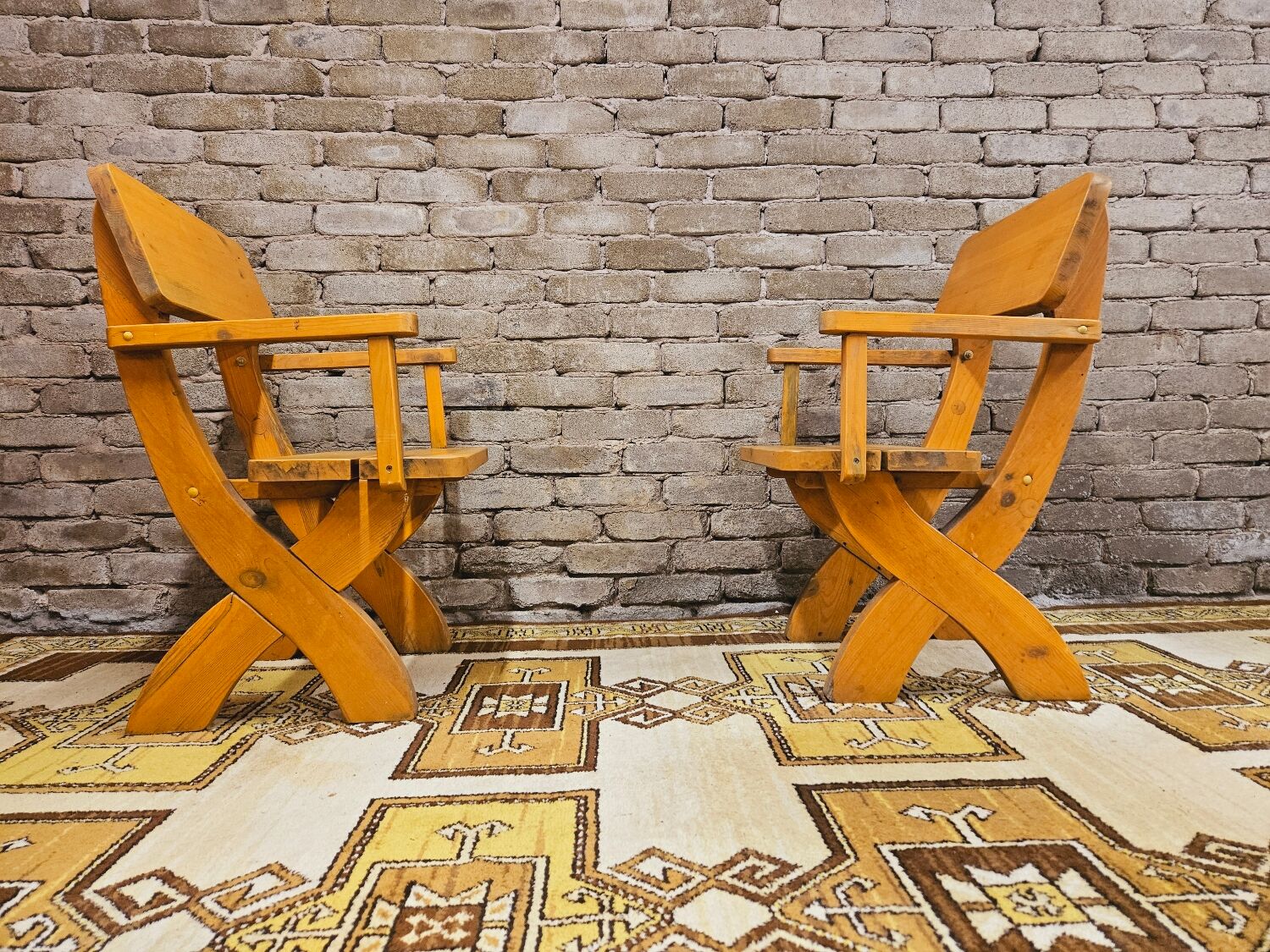 Pair of solid wood armchairs 1960