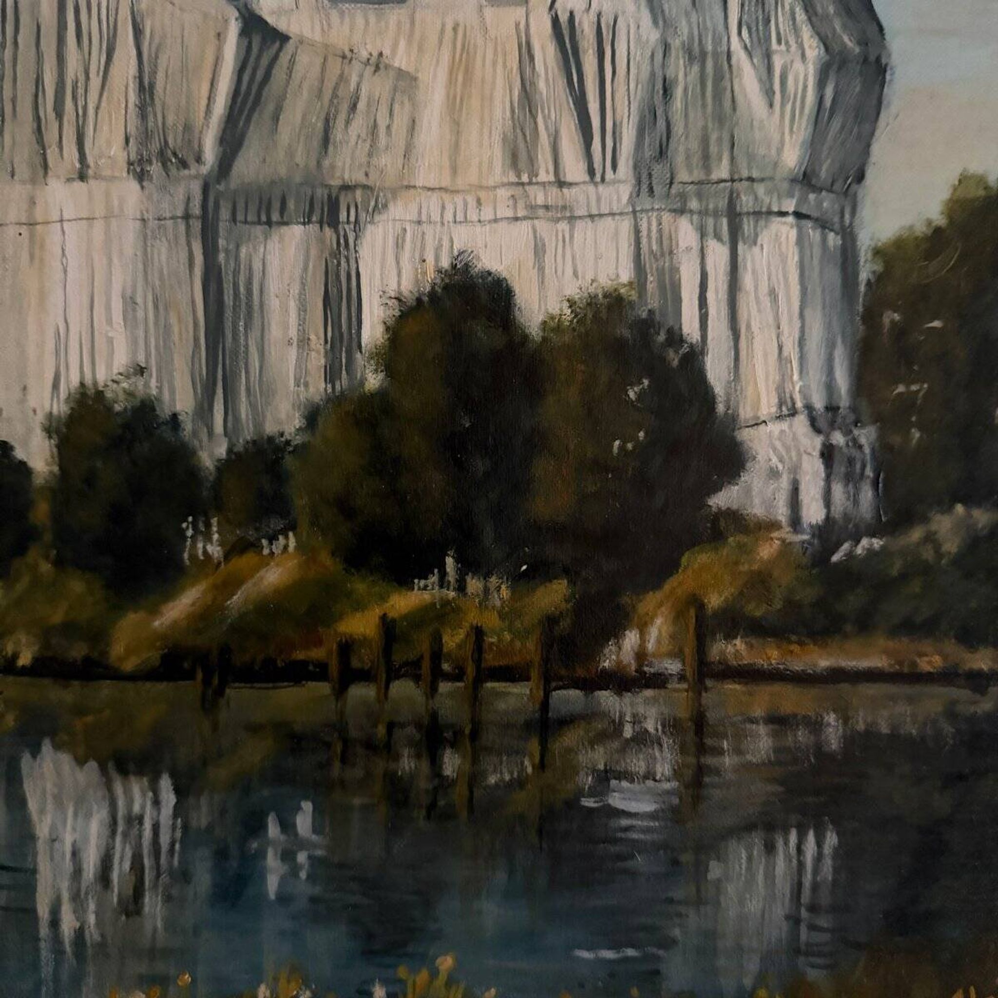 Huile sur toile encadrée Le Reichstag enveloppé à Berlin, 1995