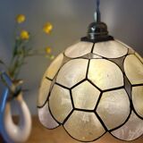 Vintage mother-of-pearl and brass lampshade pendant light