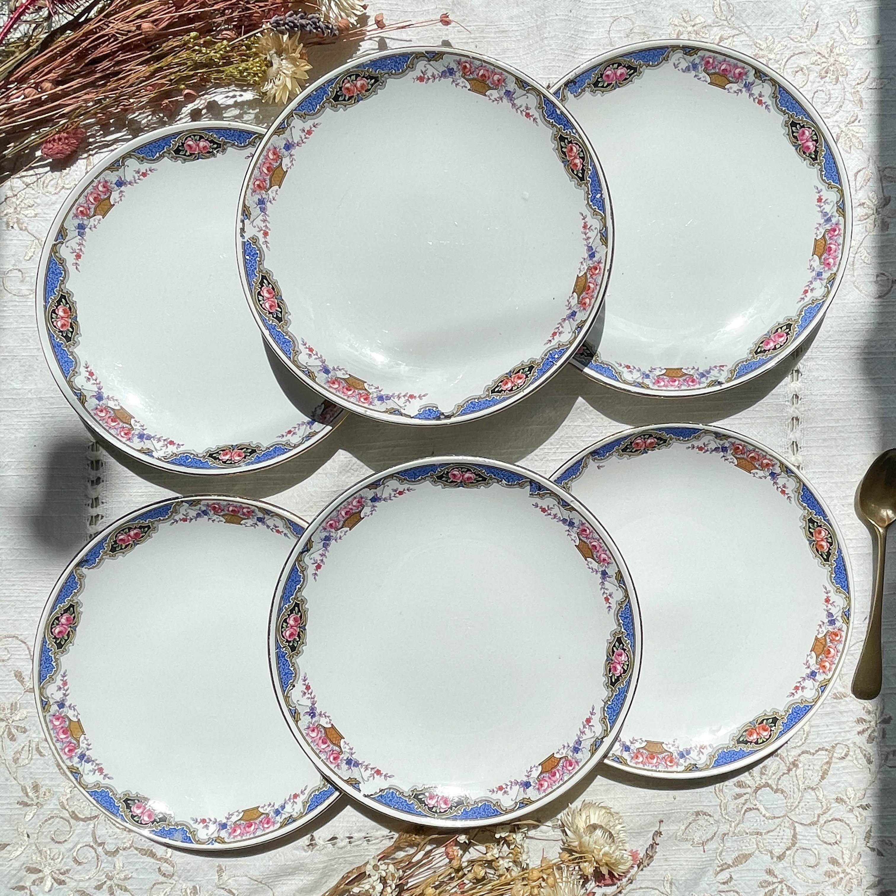 6 Small vintage French DIGOIN SARREGUEMINES flower plates 1950