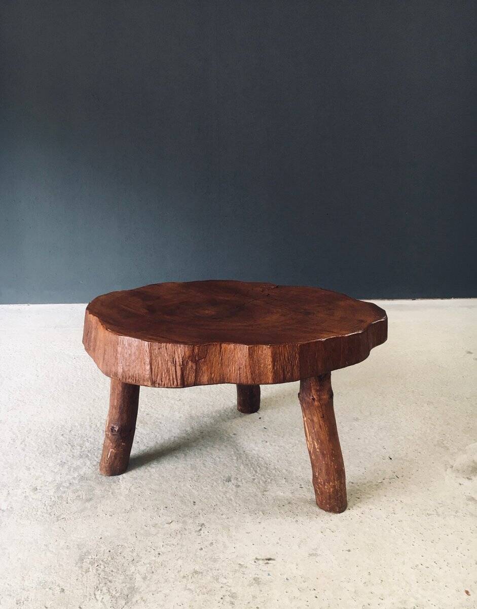 Handcrafted Teak Tree Trunk Tripod Coffee Table, 1960s