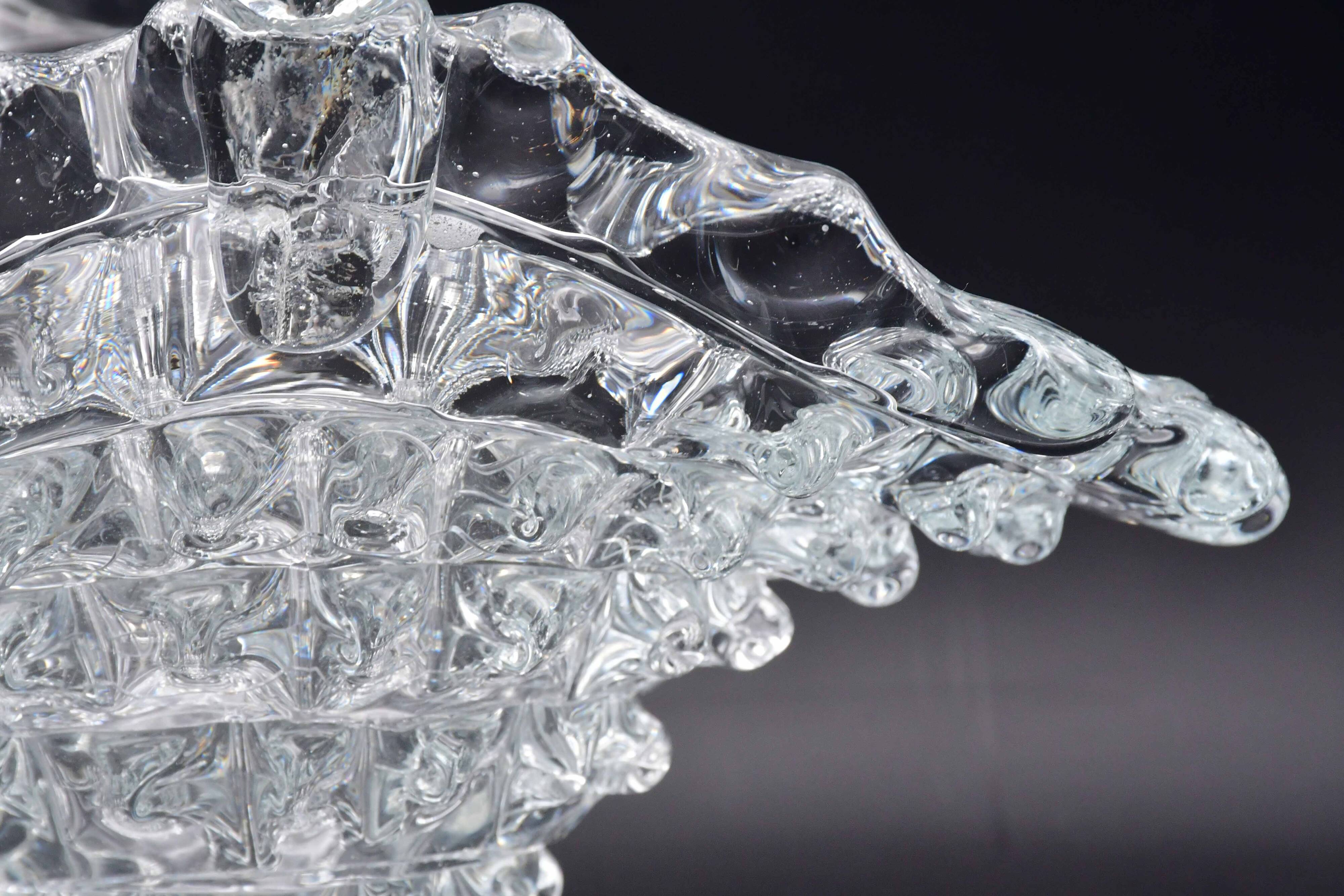 Barovier Rostrato Murano Italian glass basket centerpiece vase, 1940s