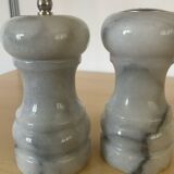 Vintage Carrara marble pepper mill and salt shaker set