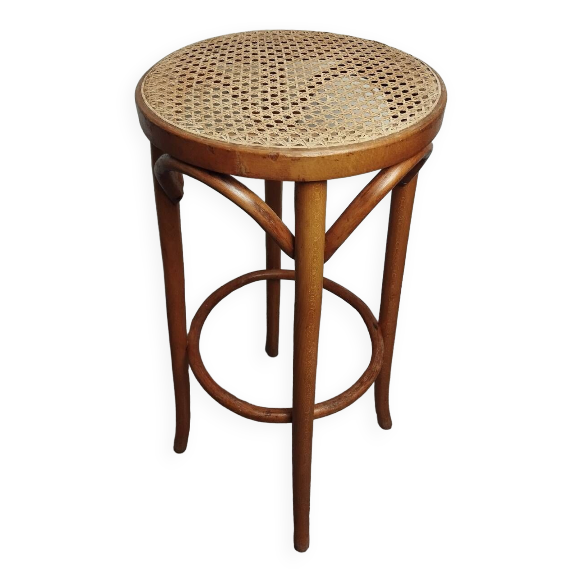 High stool with cane seat