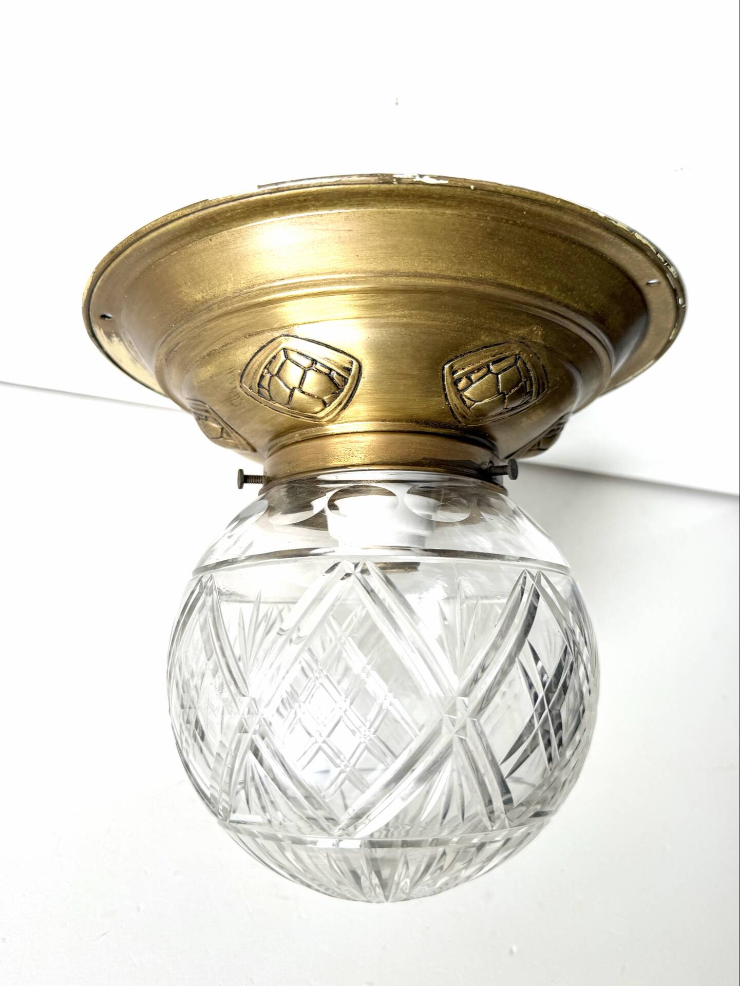 Scandinavian Art Deco Ceiling Lamp in Brass & Glass