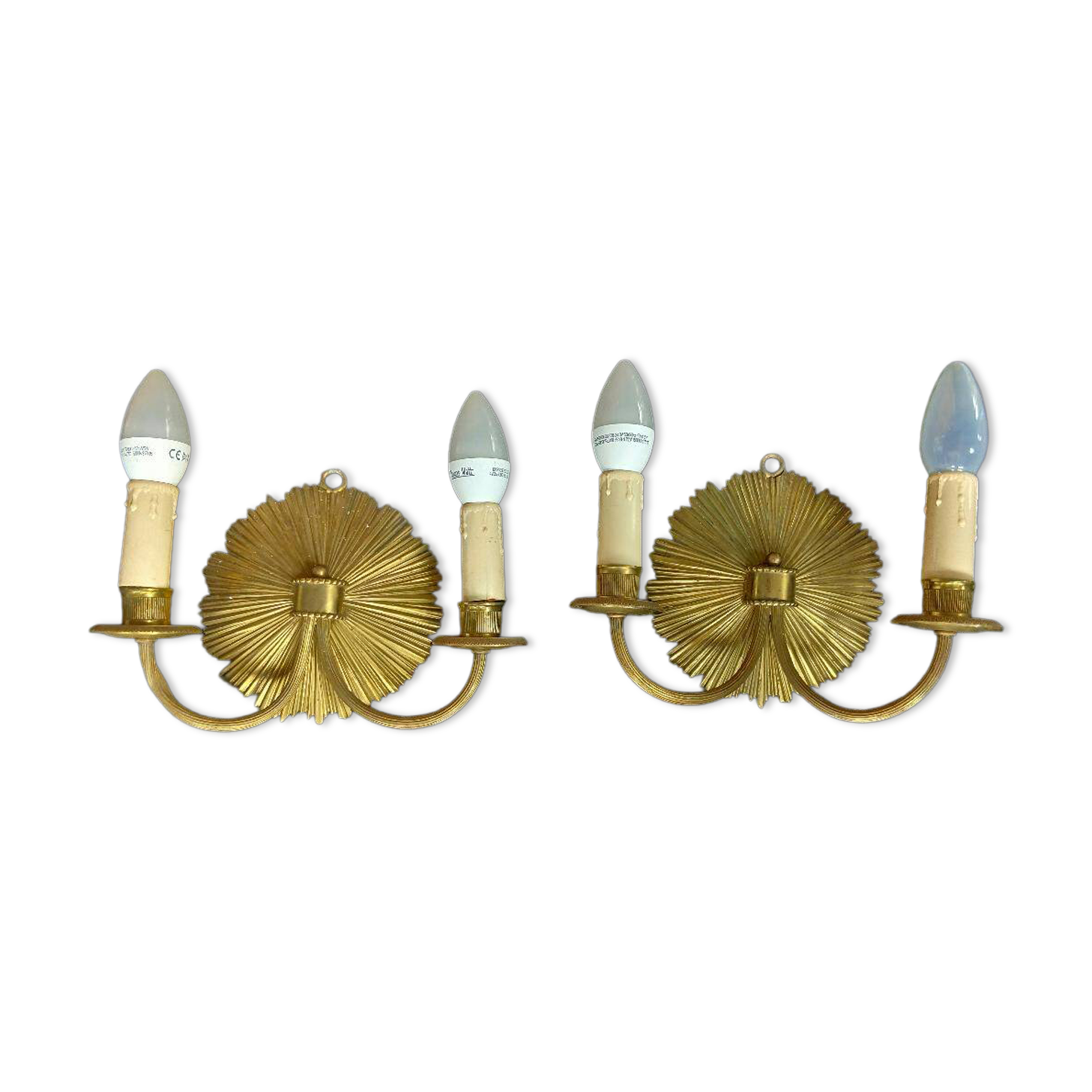 Paire d'appliques soleil en bronze Maison Charles