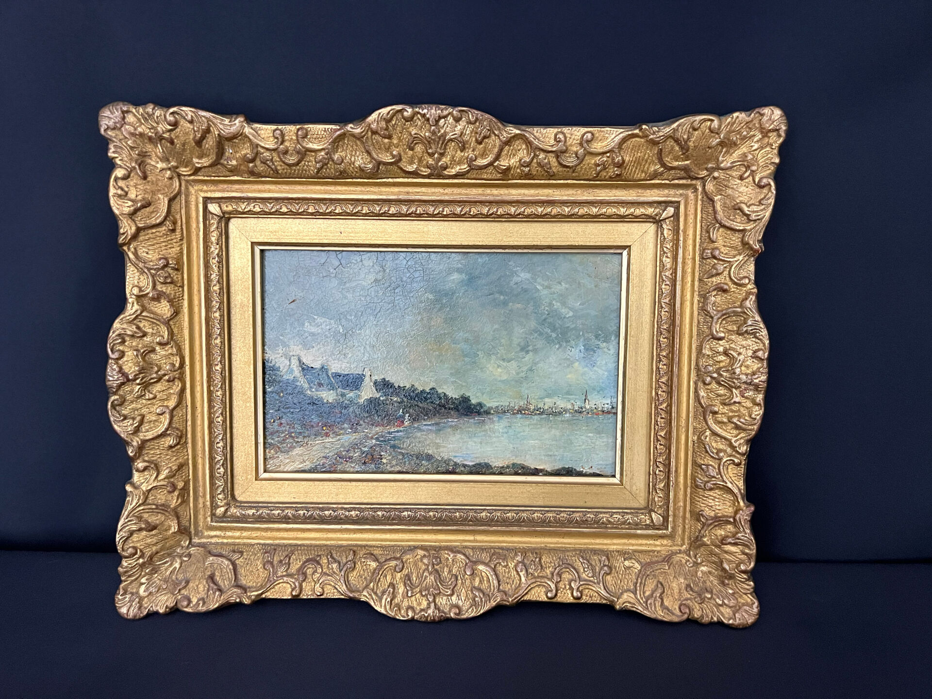 Oil on panel, impressionist coastal view