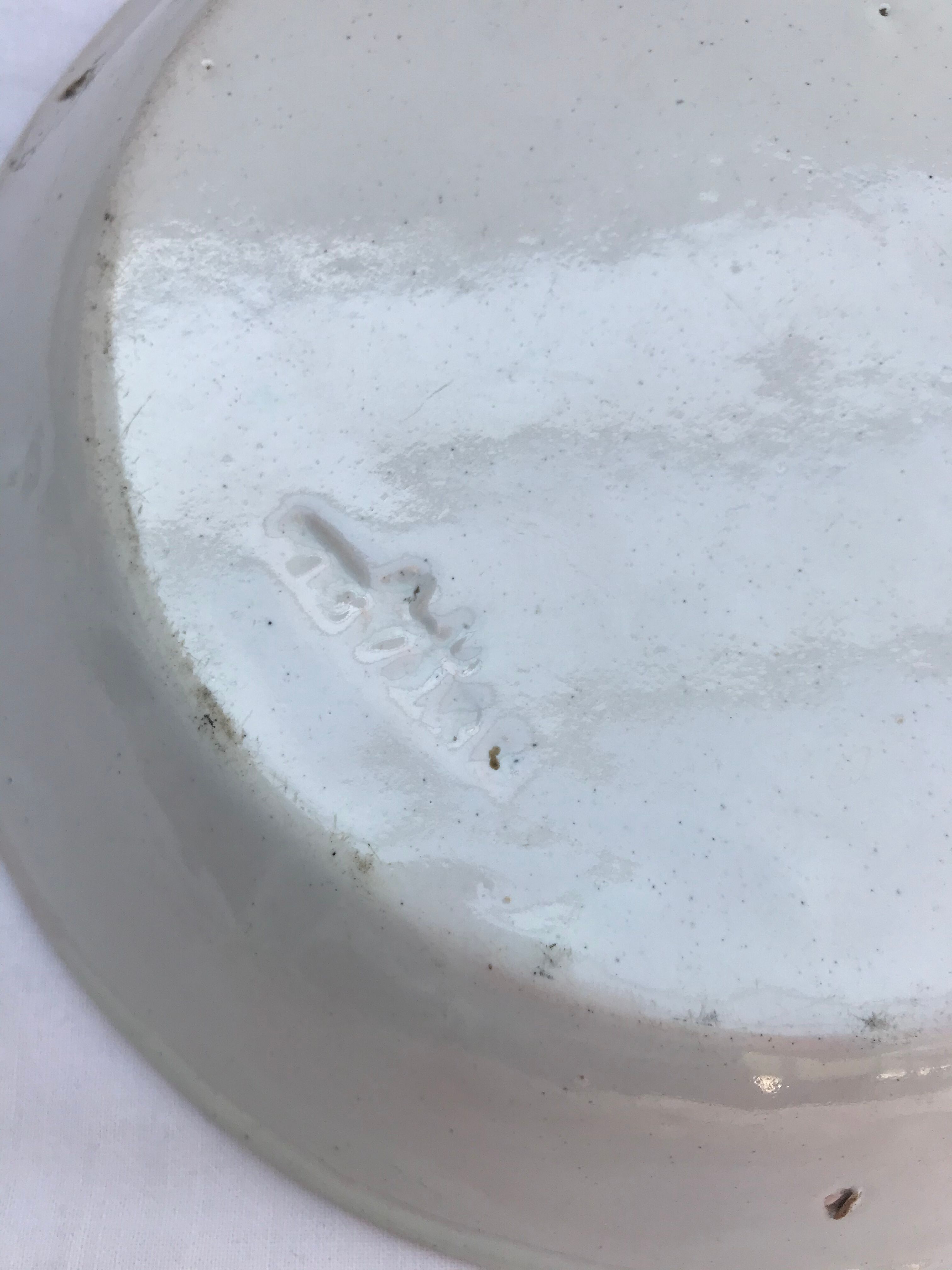 Ancient Plate Deco Ceramics White Drawings Flowers Painted Vintage