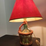 Lampe dame jeanne pied verre rotin osier vintage