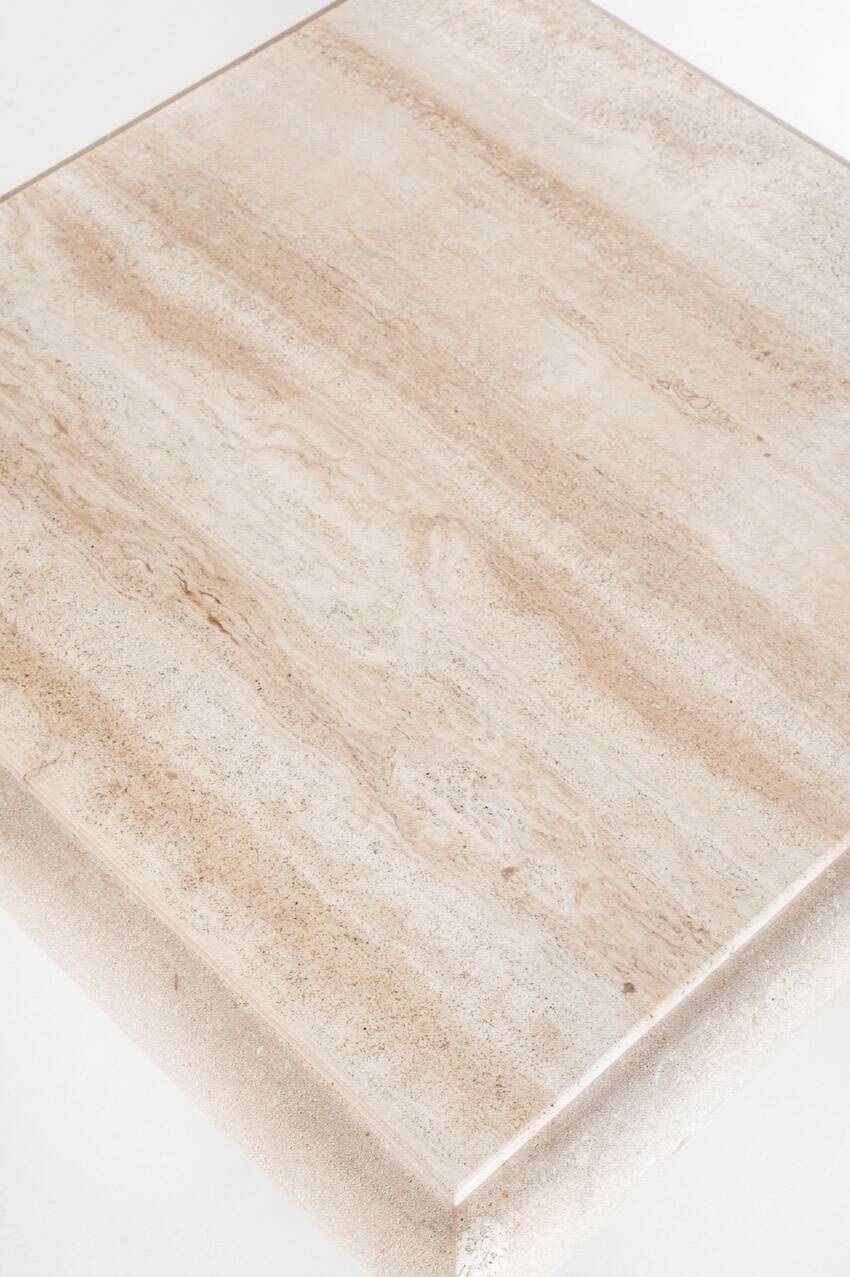 Vintage coffee or side table. Travertine marble. Italy, 1980s